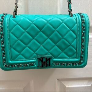 Badgley Mischka Quilted Teal Chain Shoulder Bag